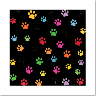 Colorful paw prints pattern Posters and Art